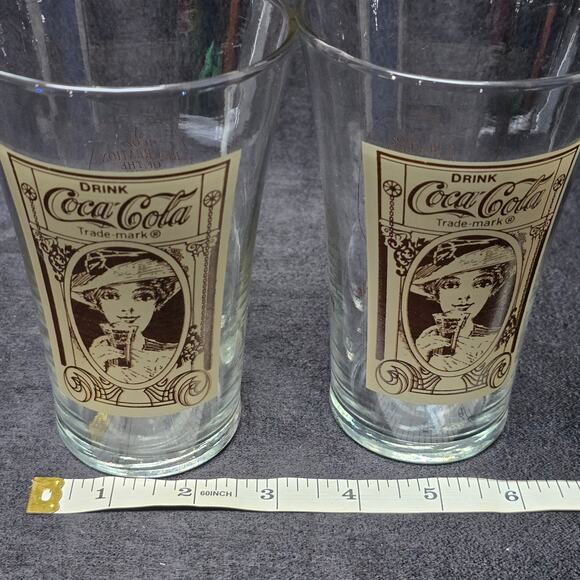 Vintage Coca Cola Victorian Lady 16 oz. Re-Creation Flair Glass Drinking Cups - Picture 10 of 11